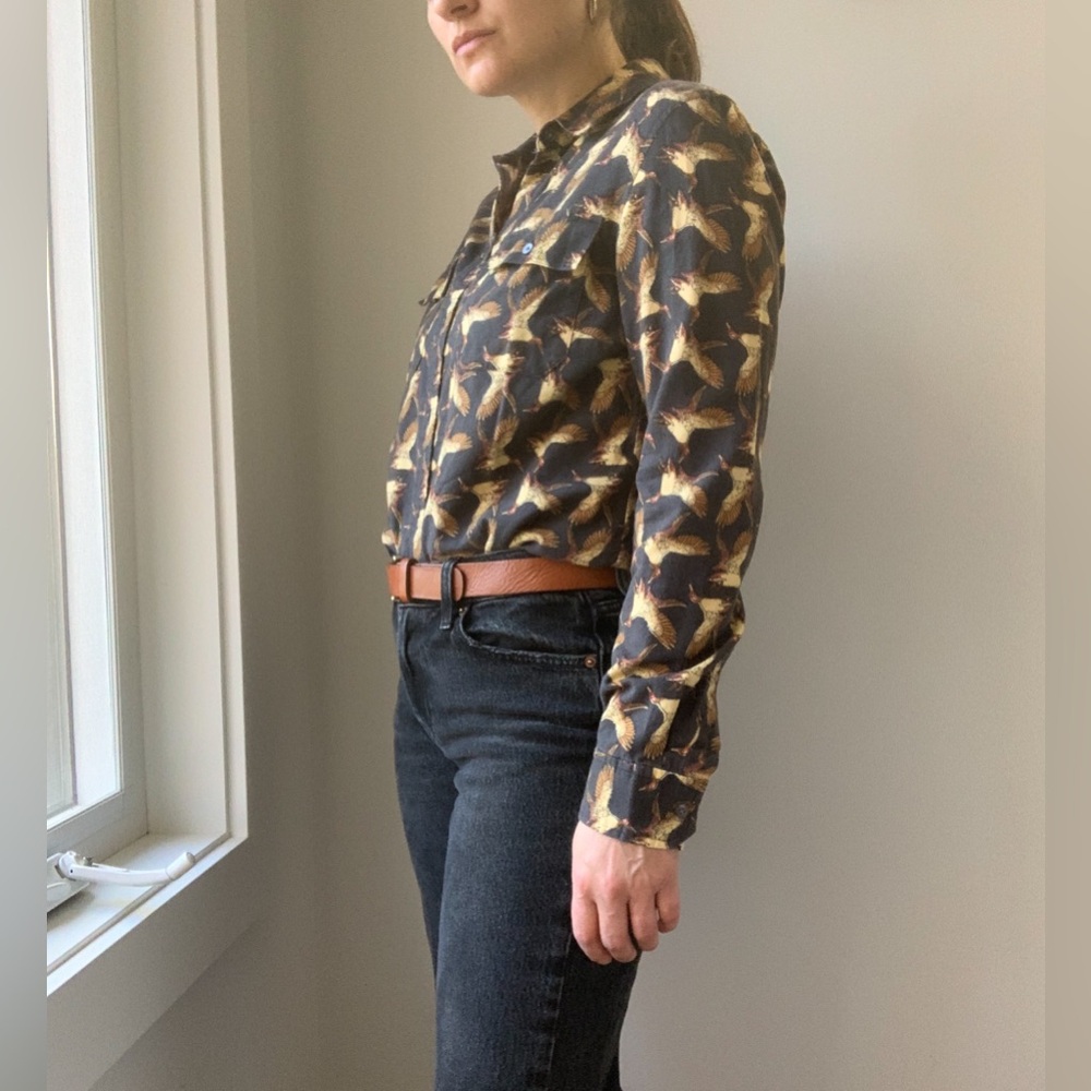 L.L. Bean Black Button-Down Shirt with Gold Bird Print - Picture 7 of 12